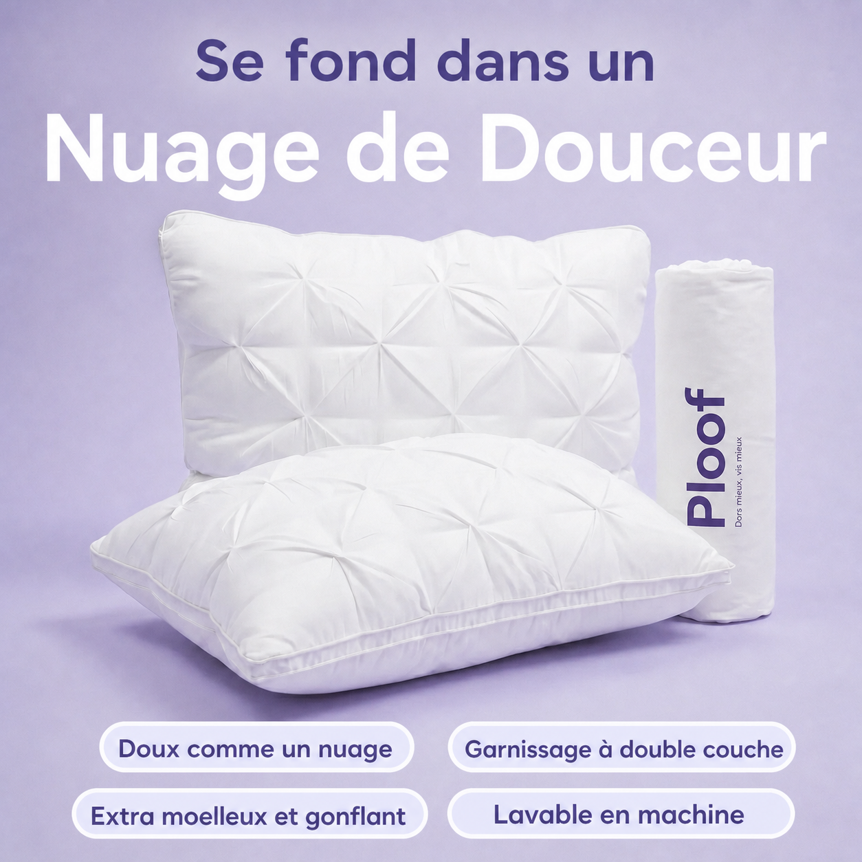 Oreiller Ploof — Ultra Moelleux et Gonflant Durable